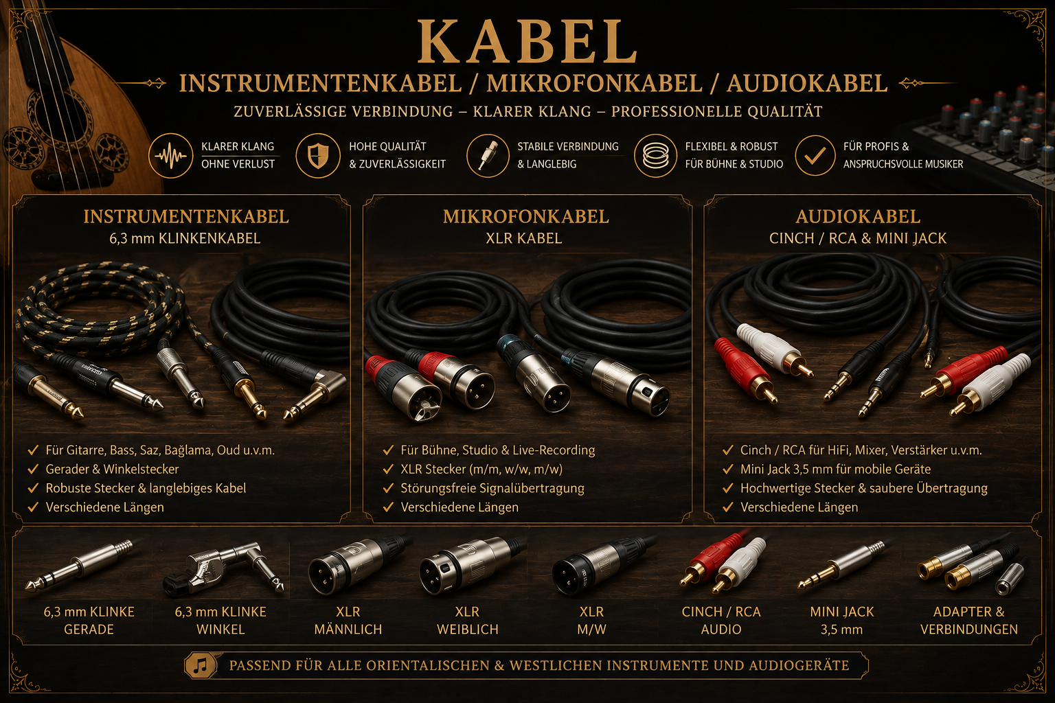 Kabel – Instrumentenkabel / Mikrofonkabel / Audiokabel